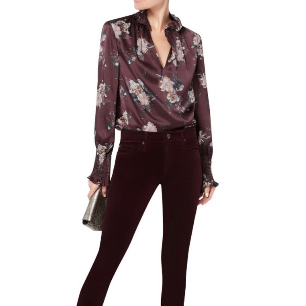 Intermix Evelyn Floral Smocked Silk Blouse Top P